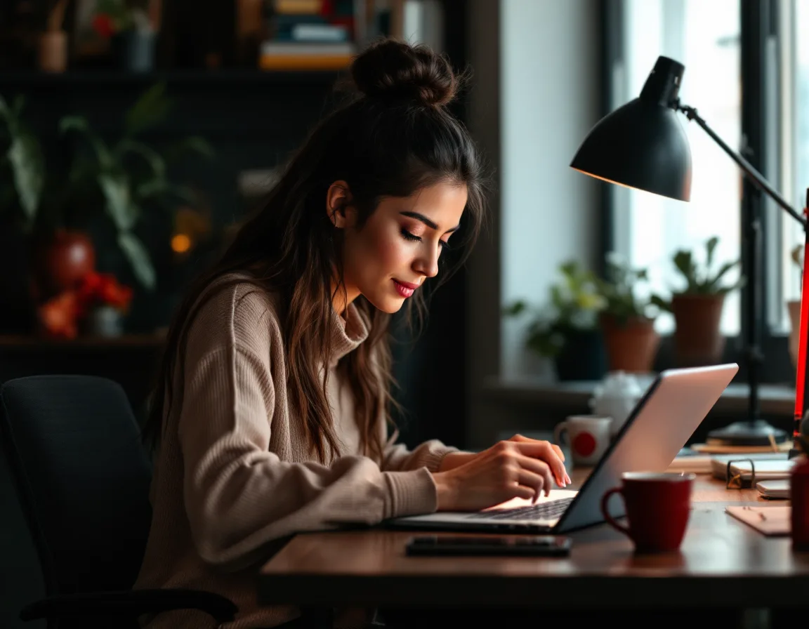 Marisol, founder of Bellerophon, reading an email at her desk